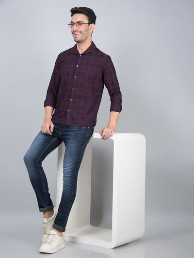 Wine Printed 100% Cotton Shirt-Men Shirts-Crimsoune Club