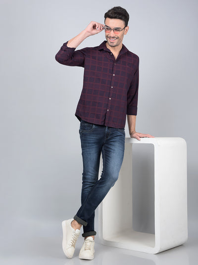 Wine Printed 100% Cotton Shirt-Men Shirts-Crimsoune Club