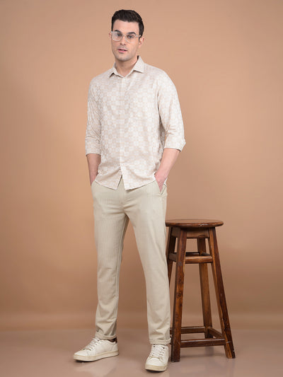 Beige Printed 100% Cotton Shirt-Men Shirts-Crimsoune Club