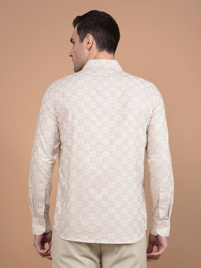 Beige Printed 100% Cotton Shirt-Men Shirts-Crimsoune Club