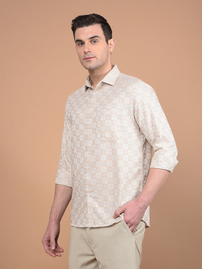 Beige Printed 100% Cotton Shirt-Men Shirts-Crimsoune Club