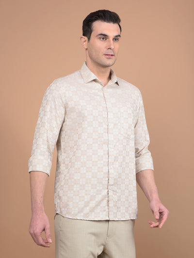 Beige Printed 100% Cotton Shirt-Men Shirts-Crimsoune Club