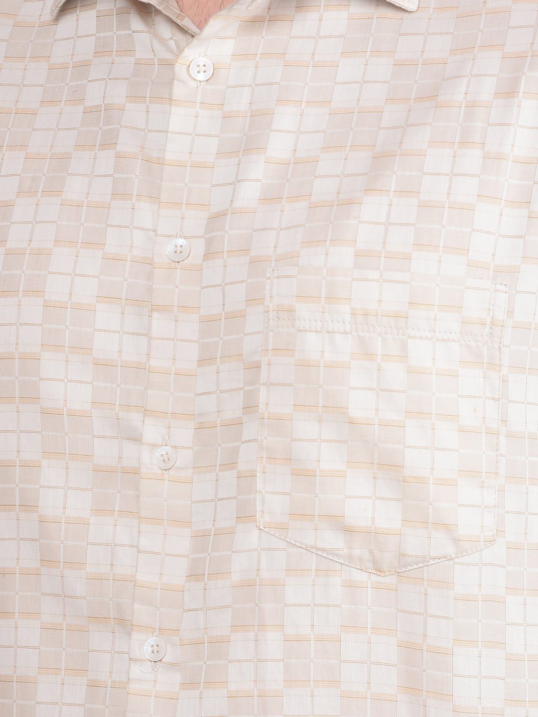 Beige Printed 100% Cotton Shirt-Men Shirts-Crimsoune Club