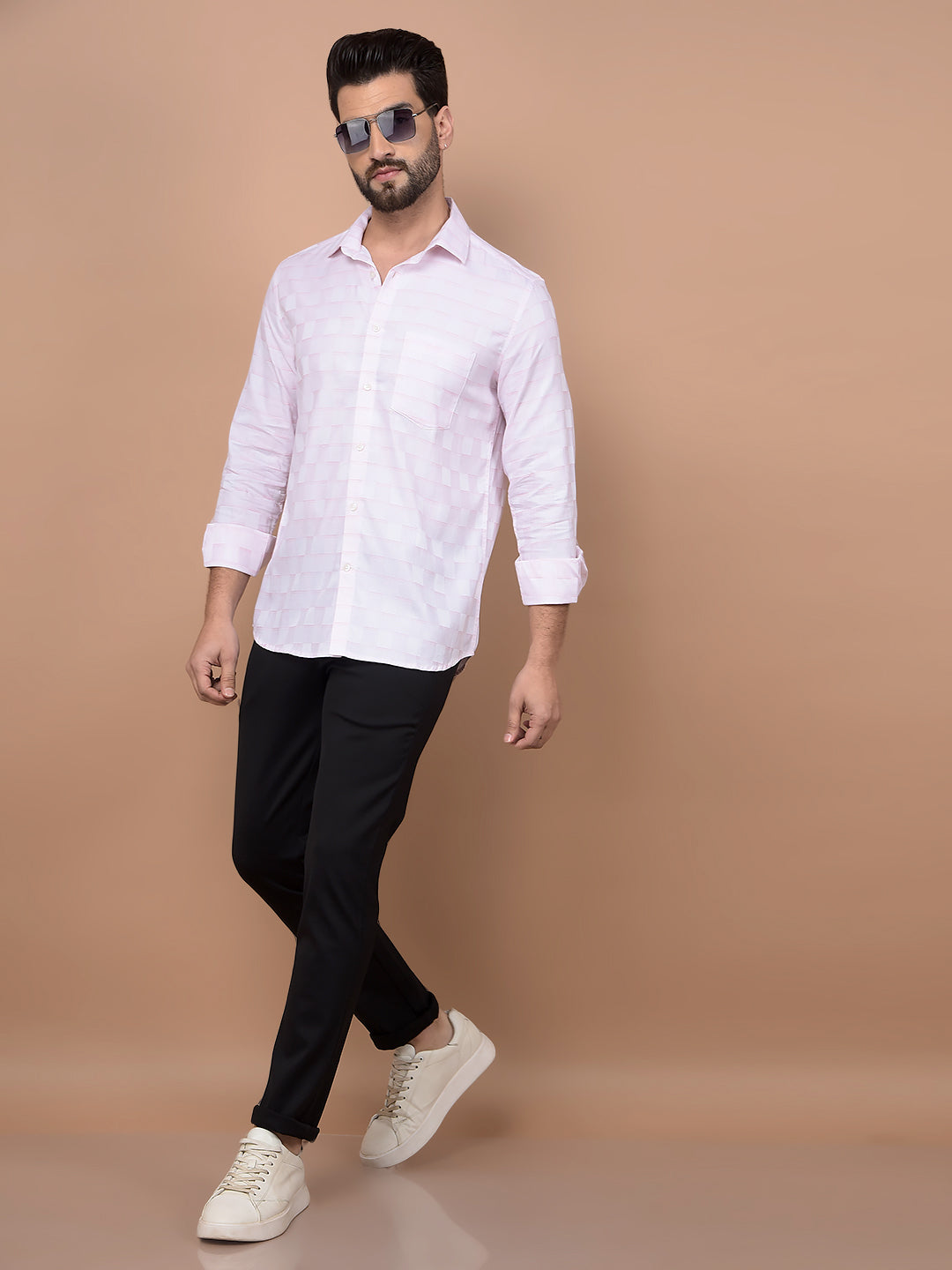 White Checked 100% Cotton Shirt-Men Shirts-Crimsoune Club