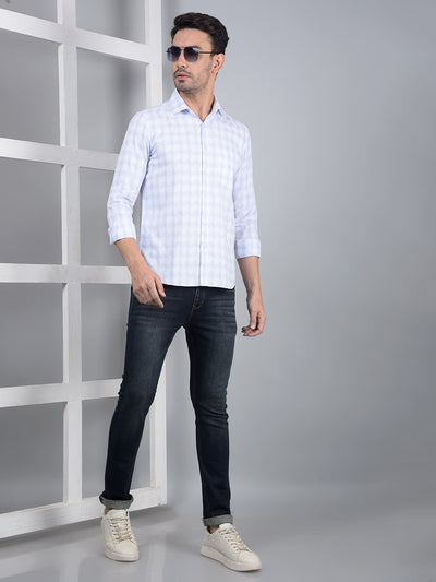 Blue Checked 100% Cotton Shirt-Men Shirts-Crimsoune Club