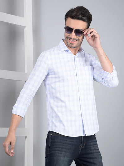 Blue Checked 100% Cotton Shirt-Men Shirts-Crimsoune Club