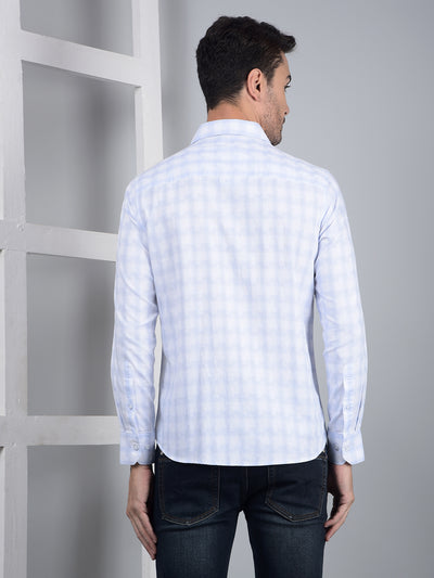 Blue Checked 100% Cotton Shirt-Men Shirts-Crimsoune Club