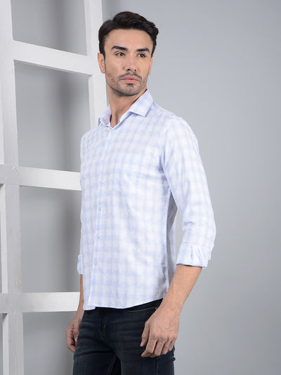 Blue Checked 100% Cotton Shirt-Men Shirts-Crimsoune Club