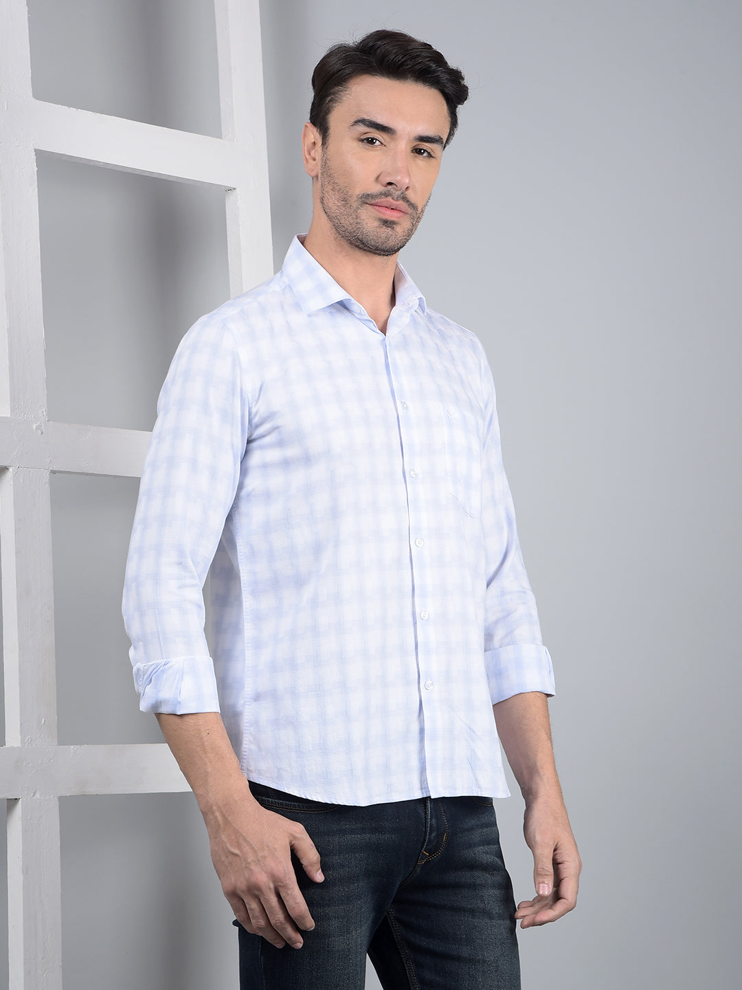 Blue Checked 100% Cotton Shirt-Men Shirts-Crimsoune Club