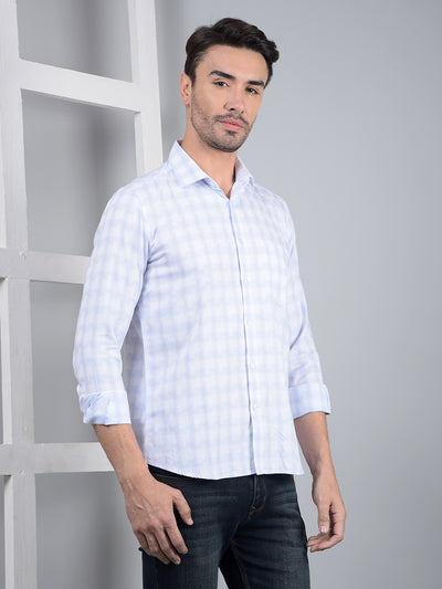 Blue Checked 100% Cotton Shirt-Men Shirts-Crimsoune Club