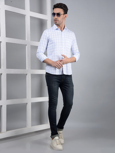 Blue Checked 100% Cotton Shirt-Men Shirts-Crimsoune Club