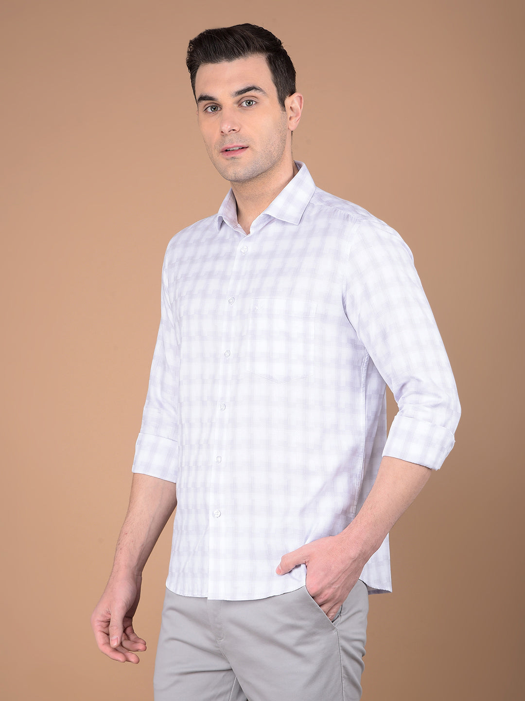 Purple Checked 100% Cotton Shirt-Men Shirts-Crimsoune Club