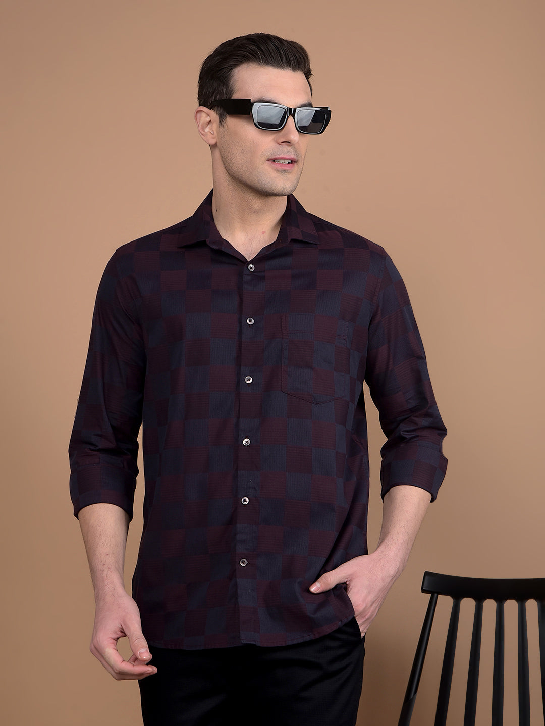 Wine Printed 100% Cotton Shirt-Men Shirts-Crimsoune Club