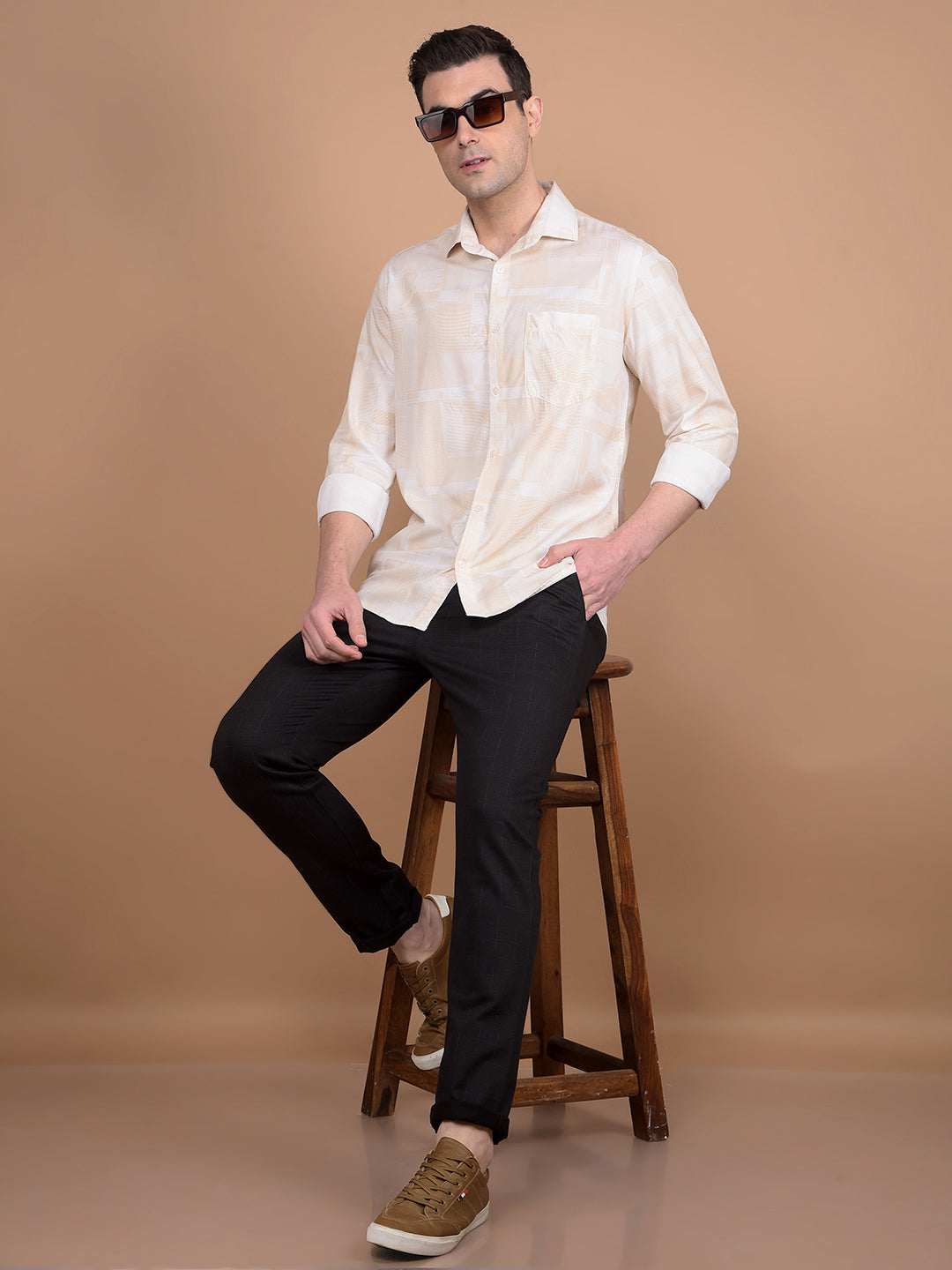 Beige Printed Shirt-Men Shirts-Crimsoune Club