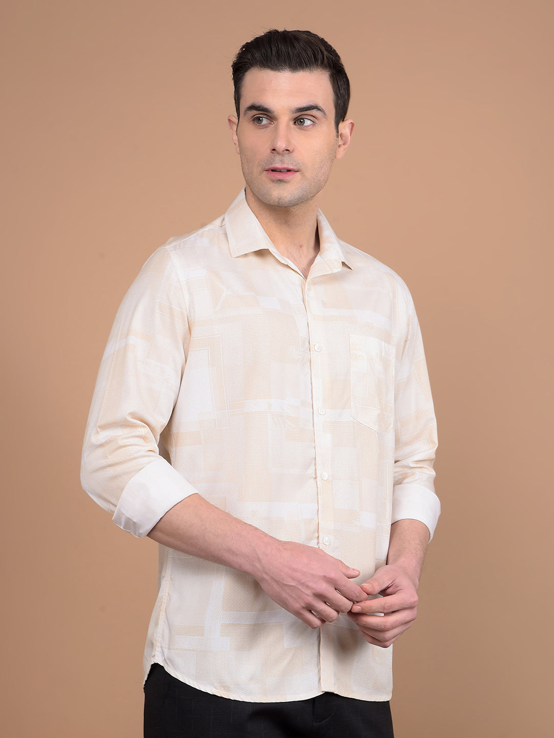 Beige Printed Shirt-Men Shirts-Crimsoune Club