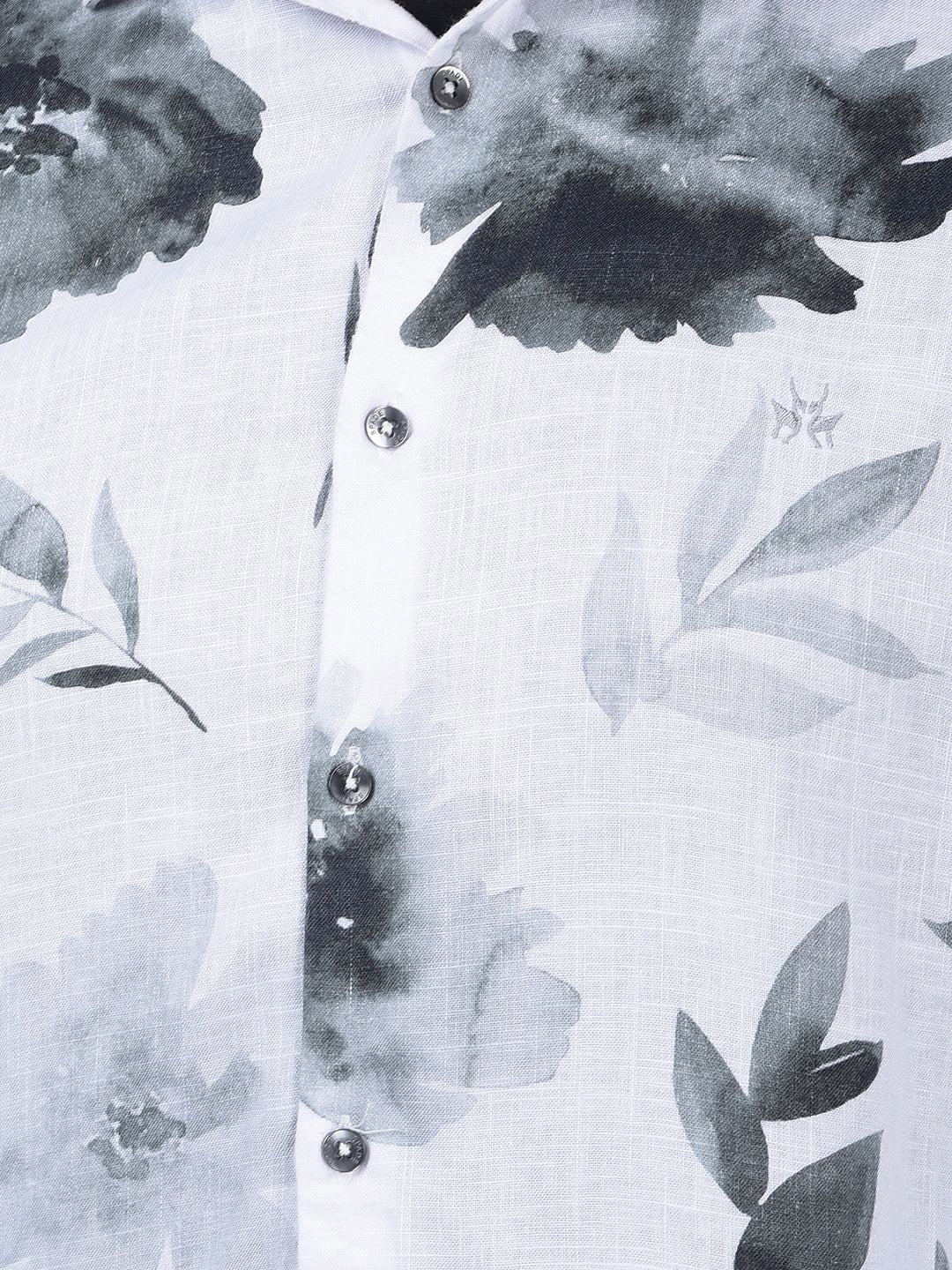 White Floral Print Linen Shirt-Men Shirts-Crimsoune Club