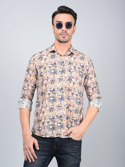 Peach Floral Print Modal Shirt-Men Shirts-Crimsoune Club