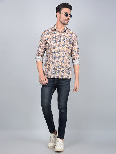 Peach Floral Print Modal Shirt-Men Shirts-Crimsoune Club