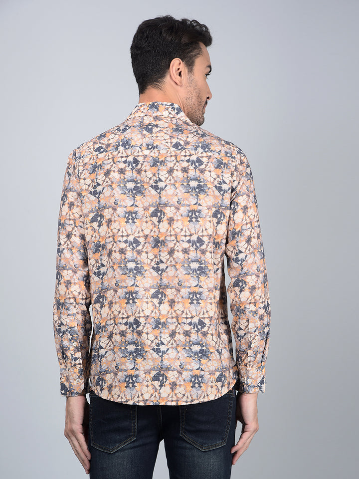 Peach Floral Print Modal Shirt-Men Shirts-Crimsoune Club