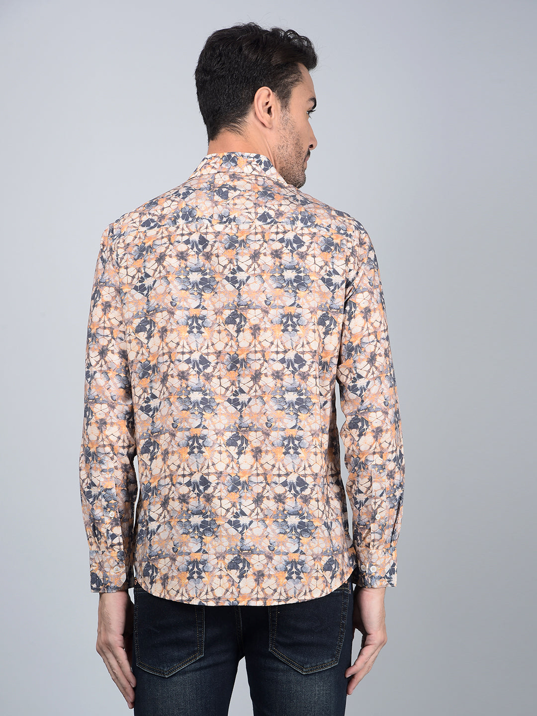 Peach Floral Print Modal Shirt-Men Shirts-Crimsoune Club