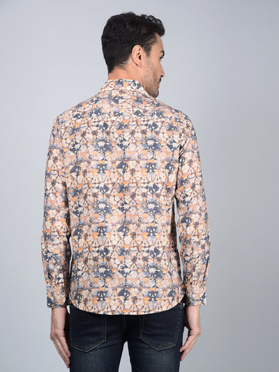 Peach Floral Print Modal Shirt-Men Shirts-Crimsoune Club