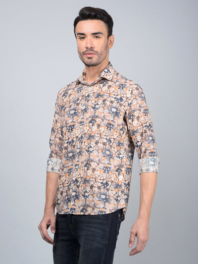 Peach Floral Print Modal Shirt-Men Shirts-Crimsoune Club