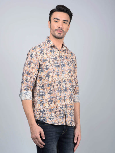 Peach Floral Print Modal Shirt-Men Shirts-Crimsoune Club