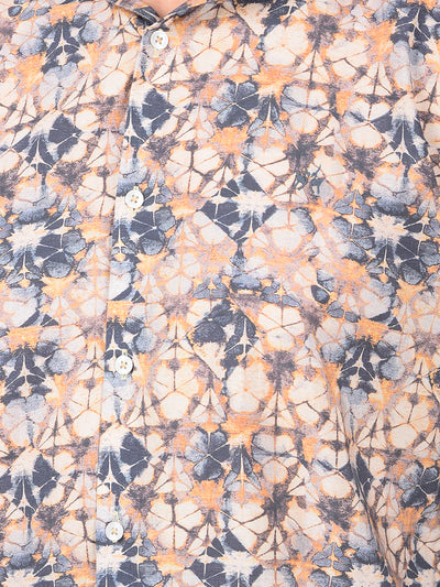 Peach Floral Print Modal Shirt-Men Shirts-Crimsoune Club
