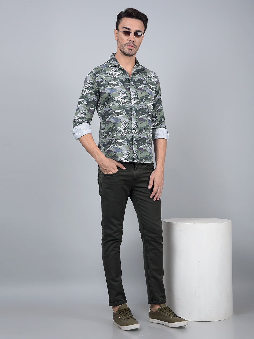 Green Abstract Print 100% Cotton Shirt-Men Shirts-Crimsoune Club