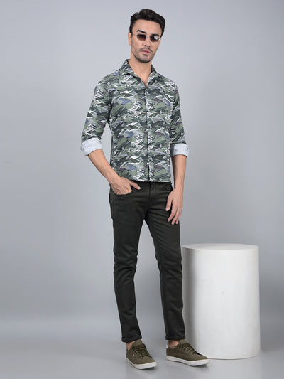 Green Abstract Print 100% Cotton Shirt-Men Shirts-Crimsoune Club
