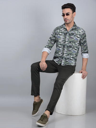 Green Abstract Print 100% Cotton Shirt-Men Shirts-Crimsoune Club