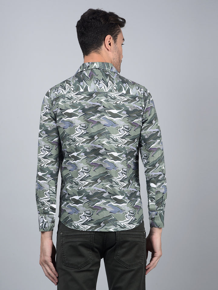 Green Abstract Print 100% Cotton Shirt-Men Shirts-Crimsoune Club