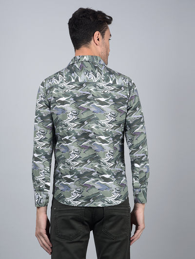 Green Abstract Print 100% Cotton Shirt-Men Shirts-Crimsoune Club