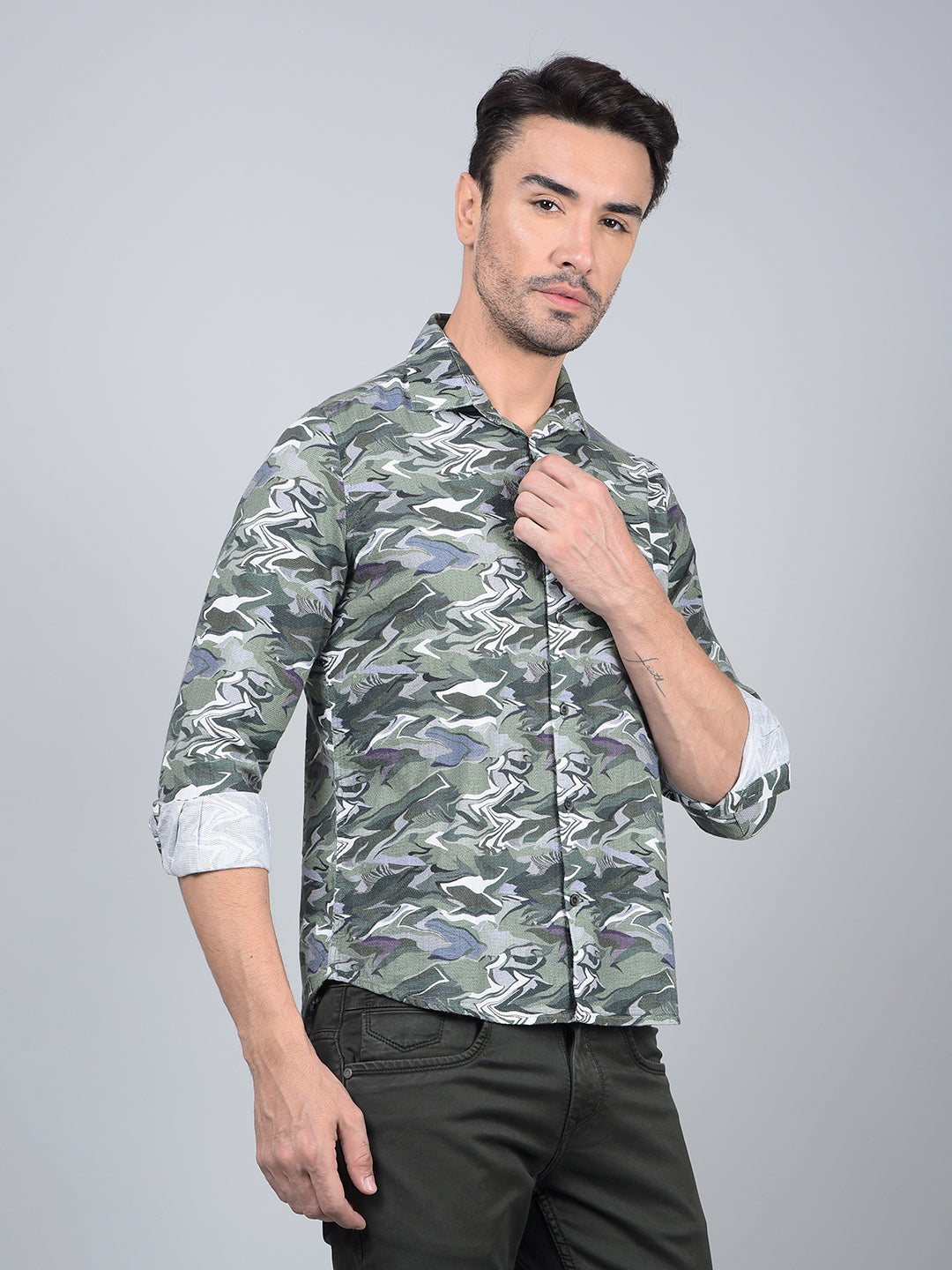 Green Abstract Print 100% Cotton Shirt-Men Shirts-Crimsoune Club