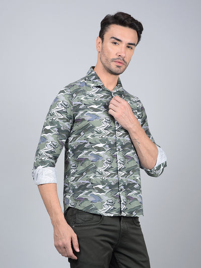 Green Abstract Print 100% Cotton Shirt-Men Shirts-Crimsoune Club
