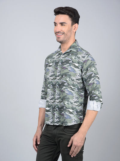 Green Abstract Print 100% Cotton Shirt-Men Shirts-Crimsoune Club