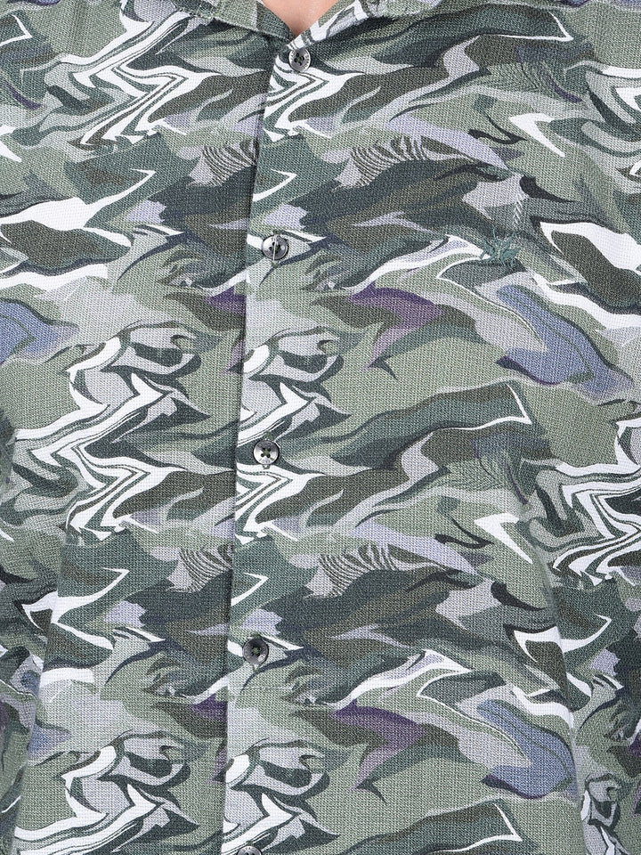 Green Abstract Print 100% Cotton Shirt-Men Shirts-Crimsoune Club