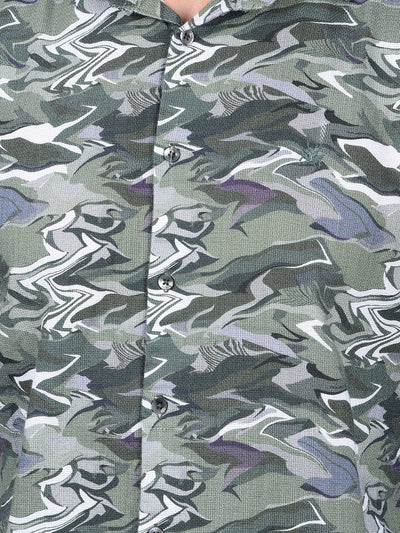 Green Abstract Print 100% Cotton Shirt-Men Shirts-Crimsoune Club