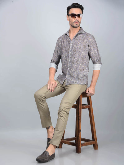 Grey Floral Print Shirt-Men Shirts-Crimsoune Club