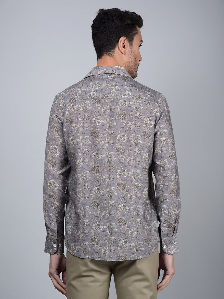 Grey Floral Print Shirt-Men Shirts-Crimsoune Club