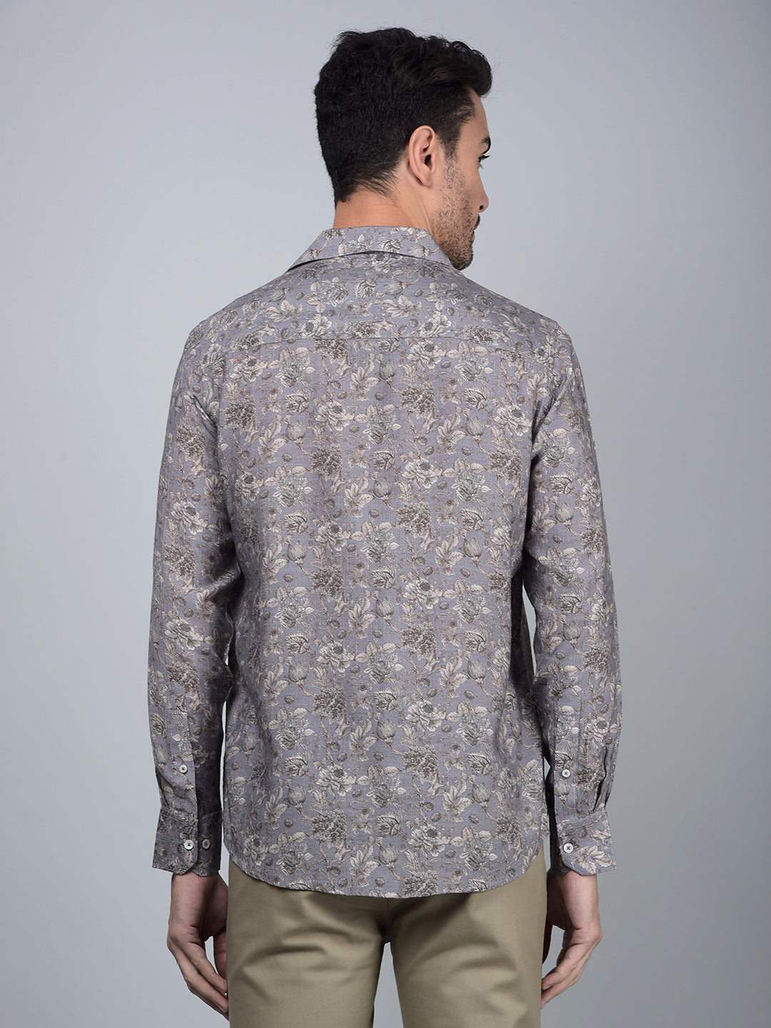 Grey Floral Print Shirt-Men Shirts-Crimsoune Club