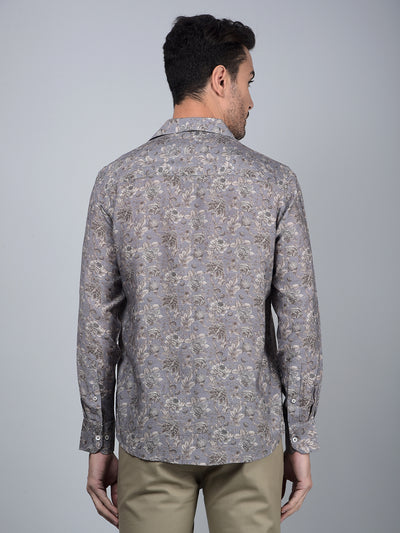 Grey Floral Print Shirt-Men Shirts-Crimsoune Club