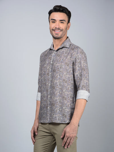 Grey Floral Print Shirt-Men Shirts-Crimsoune Club