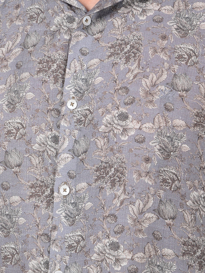Grey Floral Print Shirt-Men Shirts-Crimsoune Club