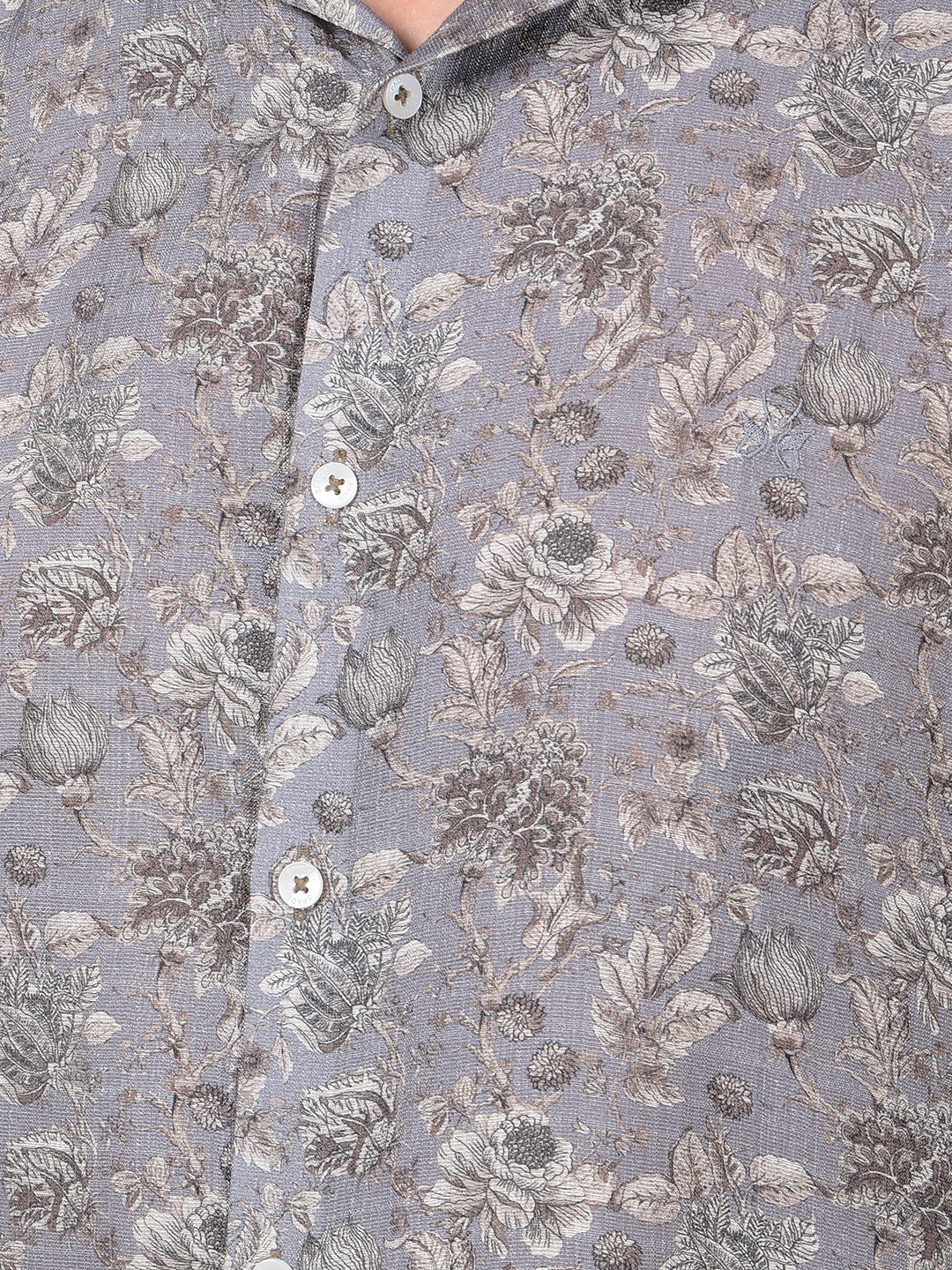 Grey Floral Print Shirt-Men Shirts-Crimsoune Club