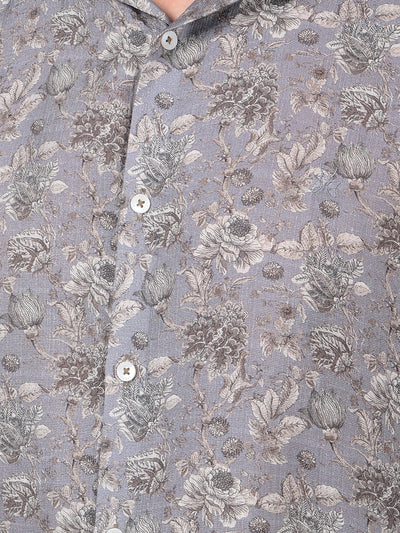 Grey Floral Print Shirt-Men Shirts-Crimsoune Club