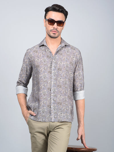 Grey Floral Print Shirt-Men Shirts-Crimsoune Club