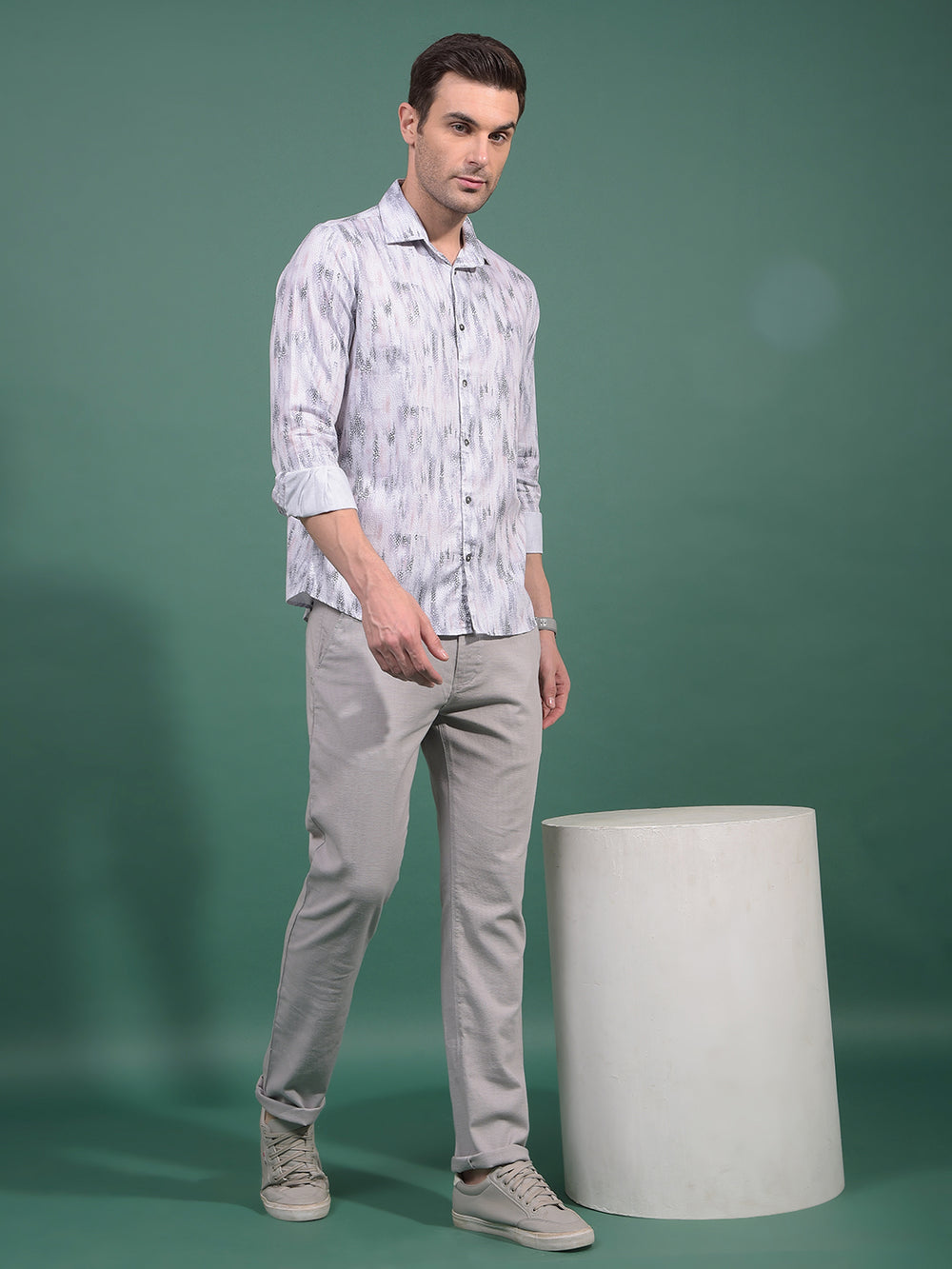 Grey Printed 100% Cotton Shirt-Men Shirts-Crimsoune Club