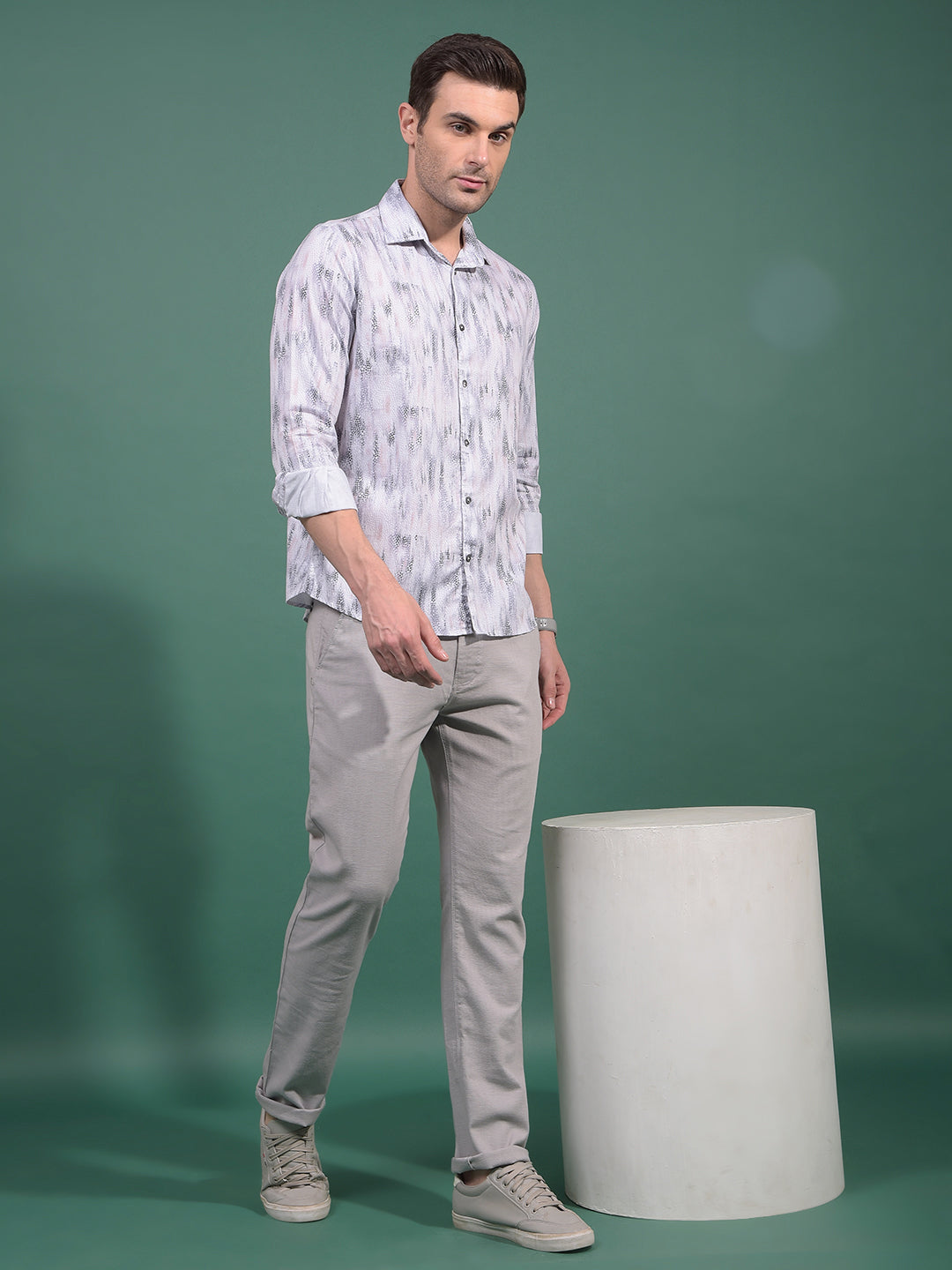 Grey Printed 100% Cotton Shirt-Men Shirts-Crimsoune Club
