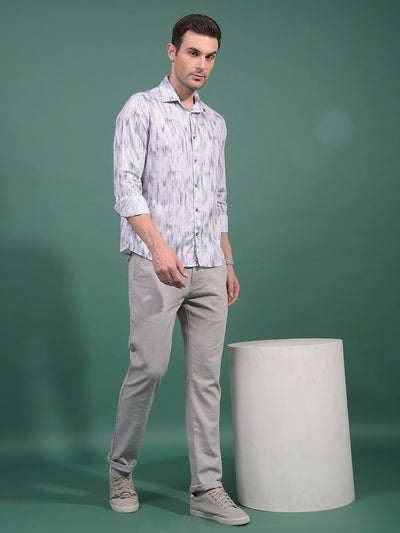 Grey Printed 100% Cotton Shirt-Men Shirts-Crimsoune Club